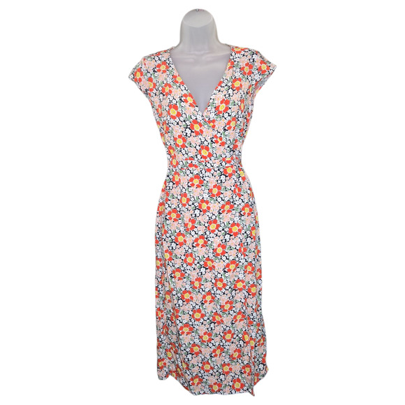 J Crew Mercantile Wom XXS Floral Short Sleeve Midi Wrap Dress Spring Summer Fall - Picture 1 of 10